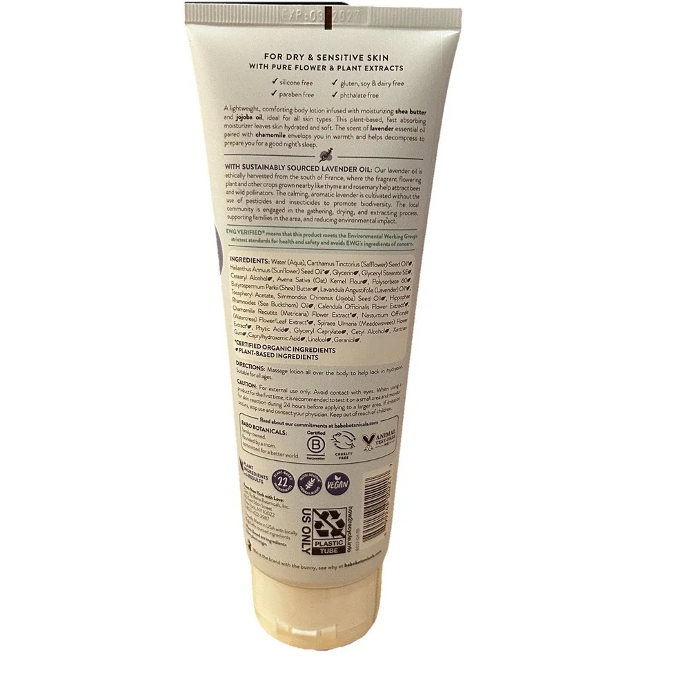 Babo Botanicals Calming Lavender Plant-Based Body Lotion 8oz Hydrating Sensitive